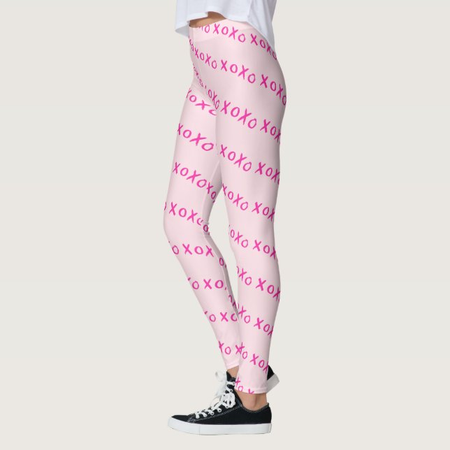 Valentine's Day XOXO Pink pattern galentine's Leggings (Left)
