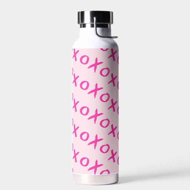 Valentine's Day XOXO Pink pattern galentine's Water Bottle (Left)