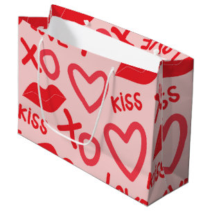 Valentines Day XOXO with Red Hearts and Lips Large Gift Bag