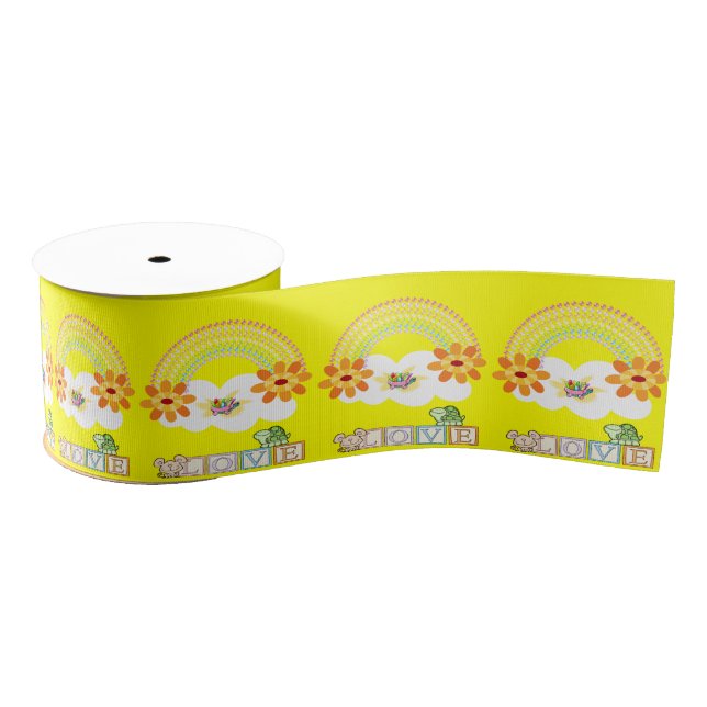 Valentine's Day Yellow Turtle Rainbow Ribbon Grosgrain Ribbon (Spool)