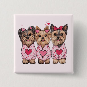 Valentines Day Yorkie Dogs 15 Cm Square Badge