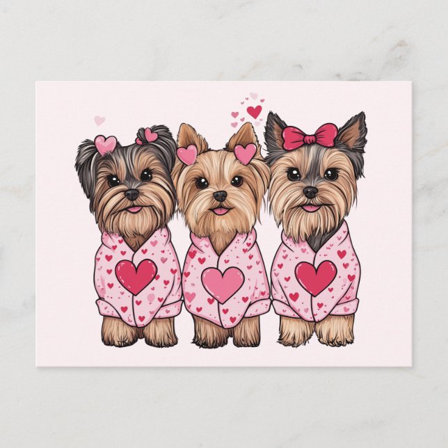 Valentines Day Yorkie Dogs Postcard (Front)