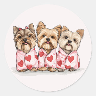 Valentines Day Yorkshire Terrier Dogs Classic Round Sticker