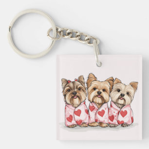 Valentines Day Yorkshire Terrier Dogs Key Ring