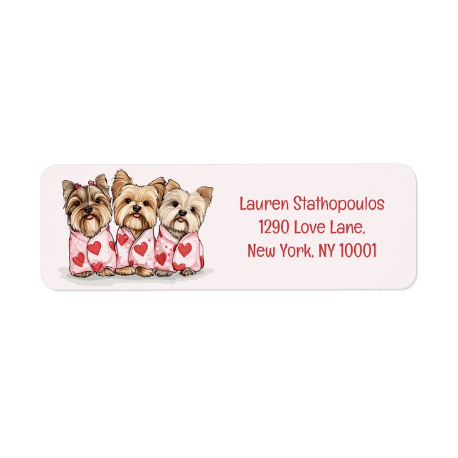 Valentines Day Yorkshire Terrier Dogs Return Address Label (Front)