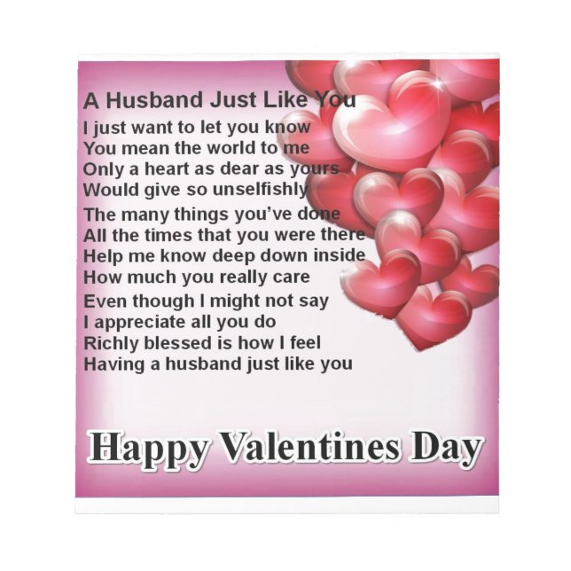 Valentines Design  husband poem Notepad (Front)