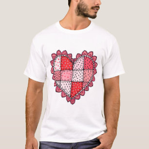 Valentine's Doodle Art Style Faux Patchwork Heart  T-Shirt