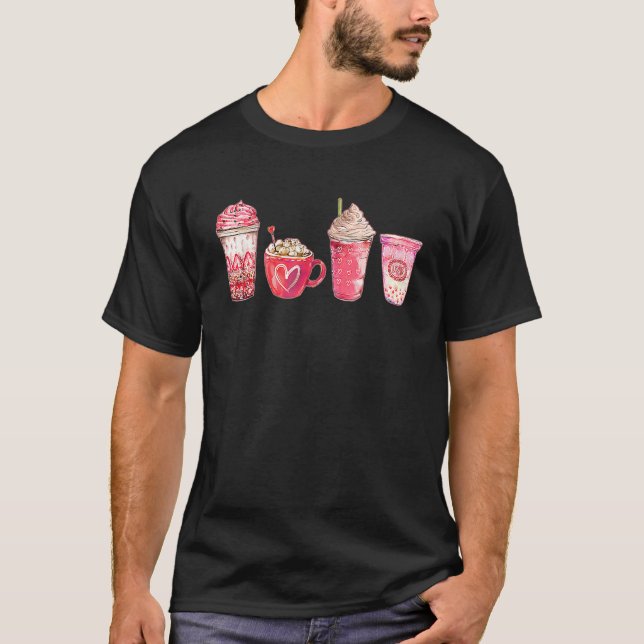 Valentines Drinking Coffee Love Heart Graphic Vale T-Shirt (Front)
