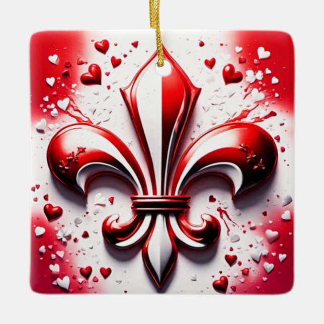 Valentine's Fleur De Lis Ceramic Ornament (Front)