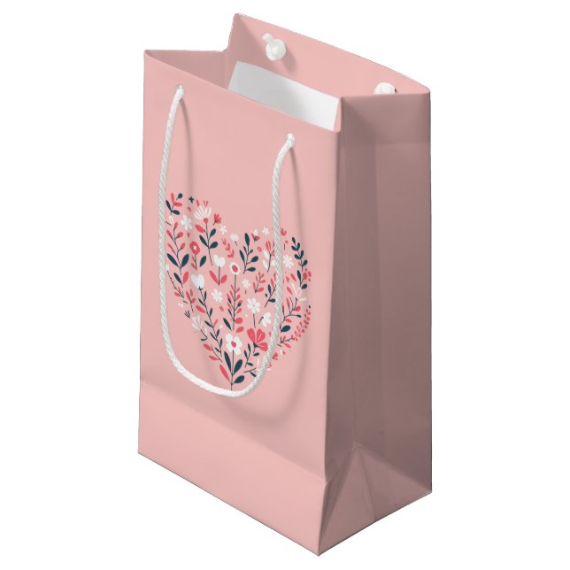 Valentine's Floral heart Small Gift Bag (Front Angled)
