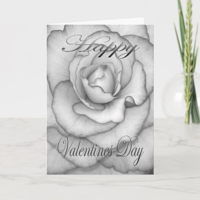 Valentines Flower white and black Holiday Card (Front)
