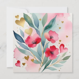 Valentines Flowers and Hearts Valentines Card