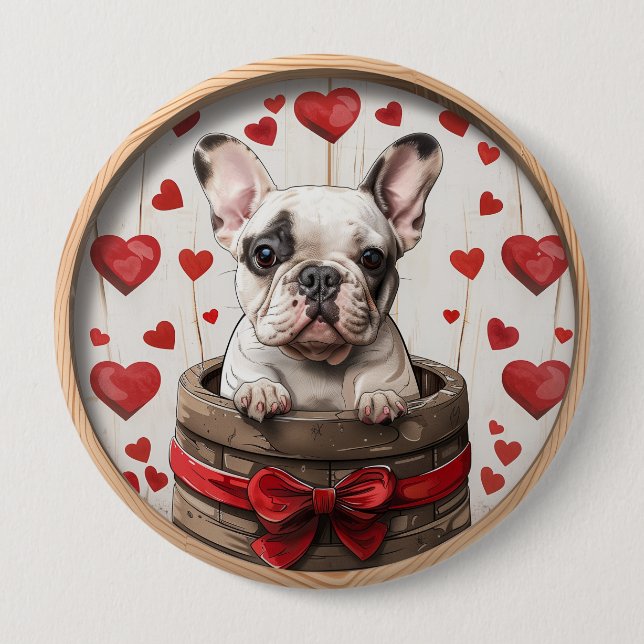 Valentines French Bulldog 10 Cm Round Badge (Front)