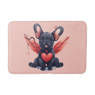 Valentines French Bulldog Cupid Bath Mat