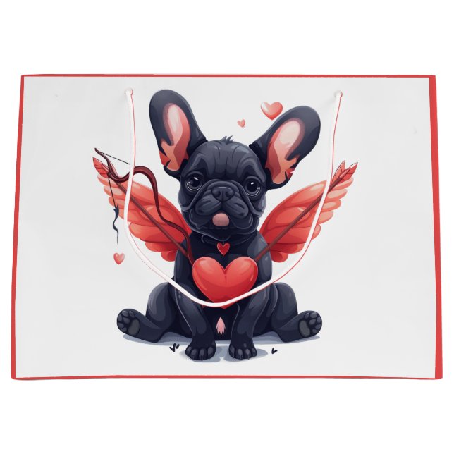 Valentines French Bulldog Cupid Large Gift Bag (Front)