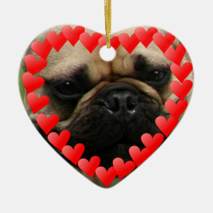 Valentine's French Bulldog heart ornamnet Ceramic Ornament