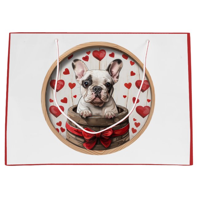 Valentines French Bulldog Large Gift Bag (Front)