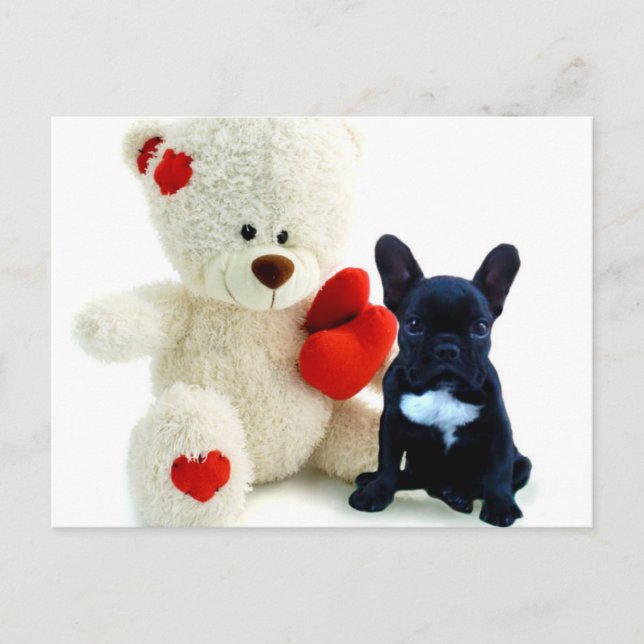 Valentine's French Bulldog puppy postcard (Front)