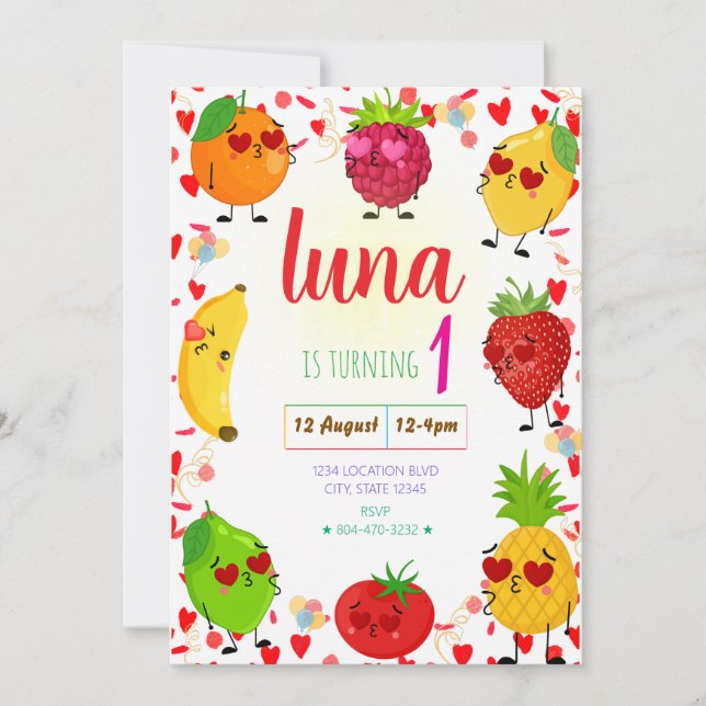 Valentine's Fruit Birthday Invitation (Front)