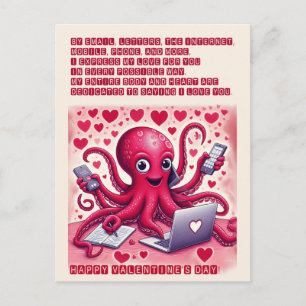 Valentines. Funny octopus in love Postcard