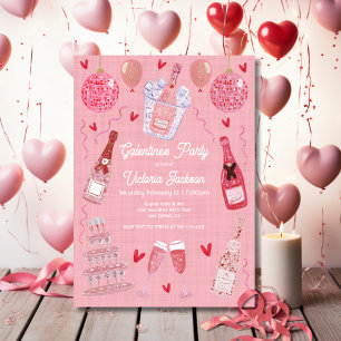 Valentine's Galentine's Day Champagne Party Pink Invitation