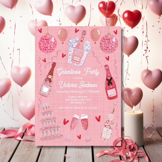 Valentine's Galentine's Day Champagne Party Pink Invitation (Creator Uploaded)