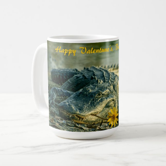 Valentines Gator with swamp sunflower Coffee Mug (Front Left)