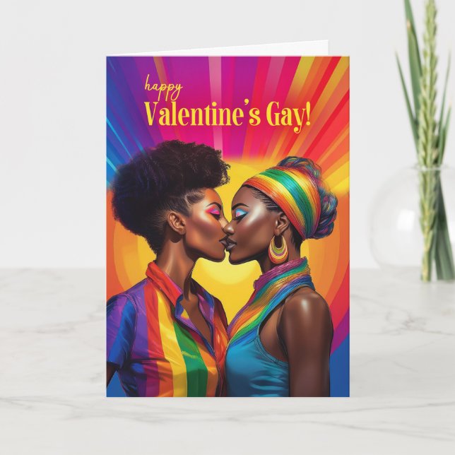 Valentine's Gay African American Lesbian Rainbow Holiday Card (Front)