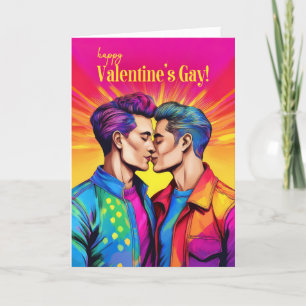 Valentine's Gay Male Couple Rainbow Pop Art Theme Holiday Card