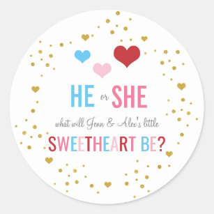 Valentine's Gender Reveal Classic Round Sticker