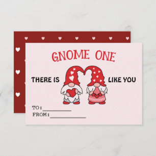 Valentine's Gnome Cute Class Card Red Hearts