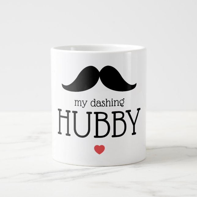 Valentines Graphic Moustache My Dashing Hubby Hear Large Coffee Mug (Front)