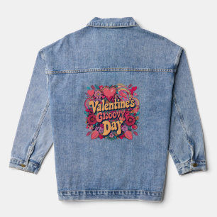 Valentine's groovy day, retro clipart denim jacket