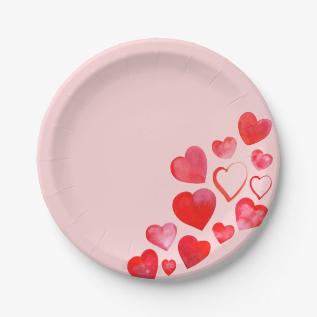 Valentines Hand Painted Red Pink Hearts Plate (Front)