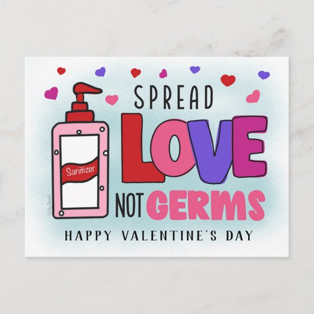 Valentines Hand Sanitizer Spread Love Not Germs Postcard (Front)