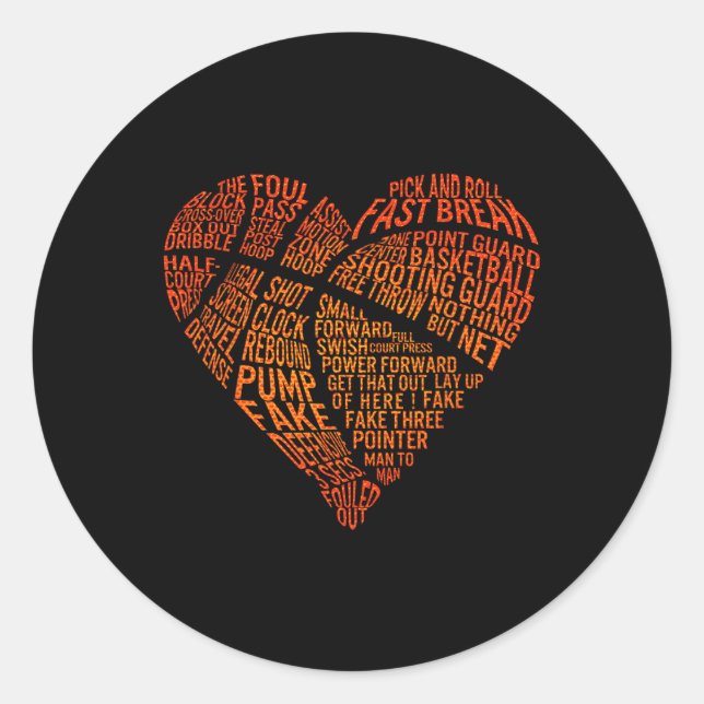 Valentines Heart Basketball Hoops Romance Fun Bask Classic Round Sticker (Front)