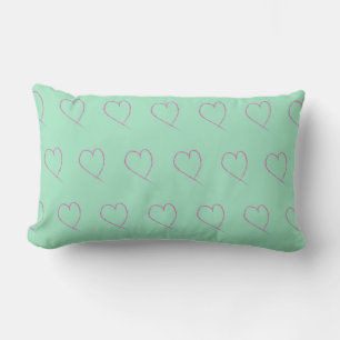 Valentines Heart Doodle Light Seafoam Green Pink Lumbar Cushion