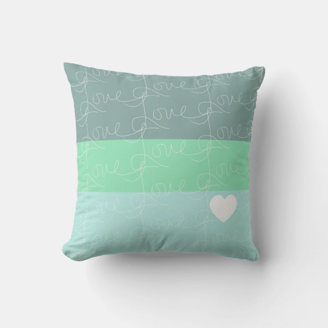 Valentines Heart Hand-Drawn Love Blue Green Cushion (Front)