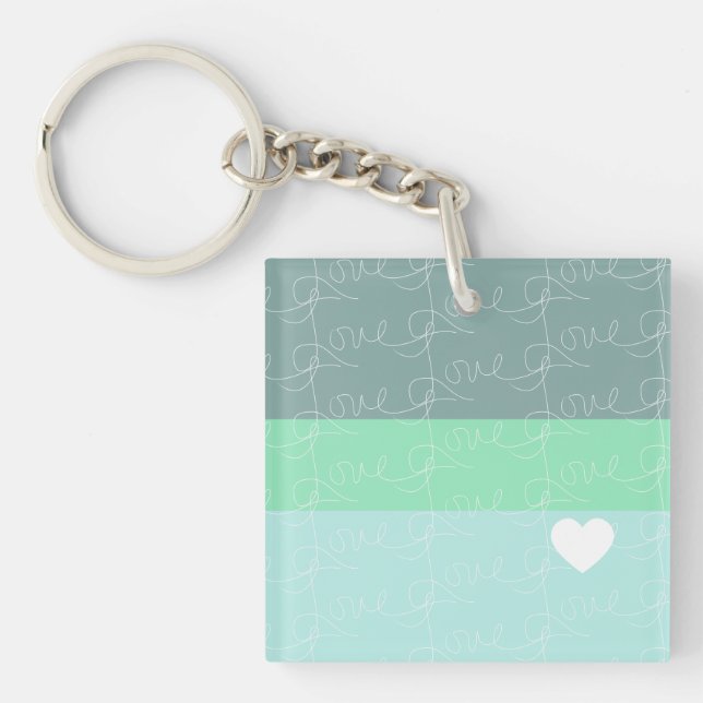 Valentines Heart Hand-Drawn Love Blue Green Key Ring (Front)