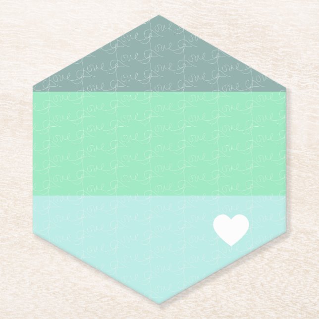Valentines Heart Hand-Drawn Love Blue Green Paper Coaster (Front)