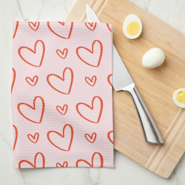 valentines heart pattern in pink & red tea towel (Quarter Fold)