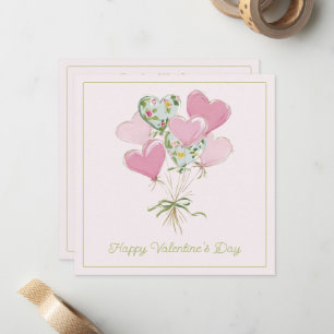 Valentine's Heart Pink and Green Heart Balloons Card