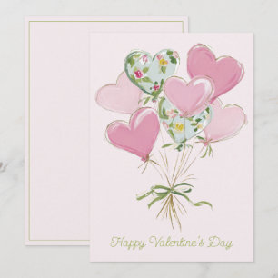 Valentine's Heart Pink and Green Heart Balloons Card