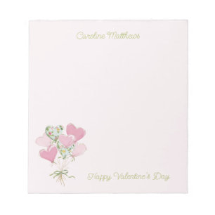 Valentine's Heart Pink and Green Heart Balloons Notepad