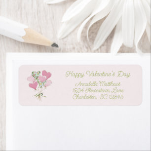 Valentine's Heart Pink and Green Heart Balloons Return Address Label