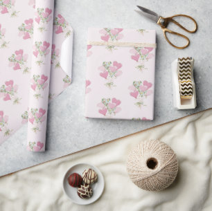 Valentine's Heart Pink and Green Heart Balloons Wrapping Paper