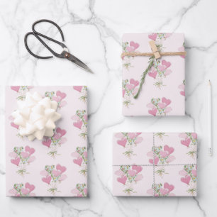 Valentine's Heart Pink and Green Heart Balloons Wrapping Paper Sheet