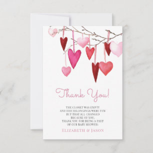 Valentine's Heart Pink Girl Baby Shower Thank You Card