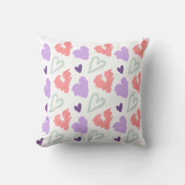 Valentines Heart Purple Pink Hand Drawn Pattern   Cushion (Front)