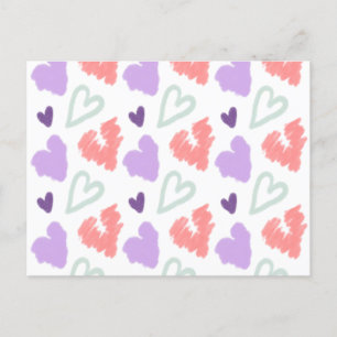 Valentines Heart Purple Pink Hand Drawn Pattern Postcard